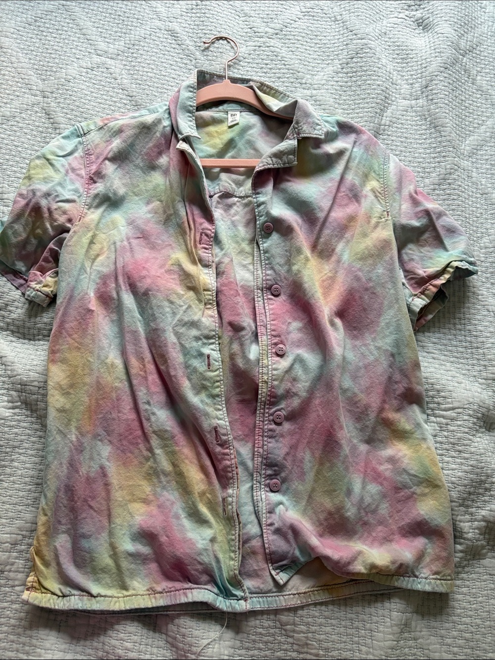 Nordstroms BP- Pastel Tie-Dye Short Sleeve Button-Up Shirt - Multicolor